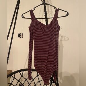 Express Maroon and Dark Blue Striped Top